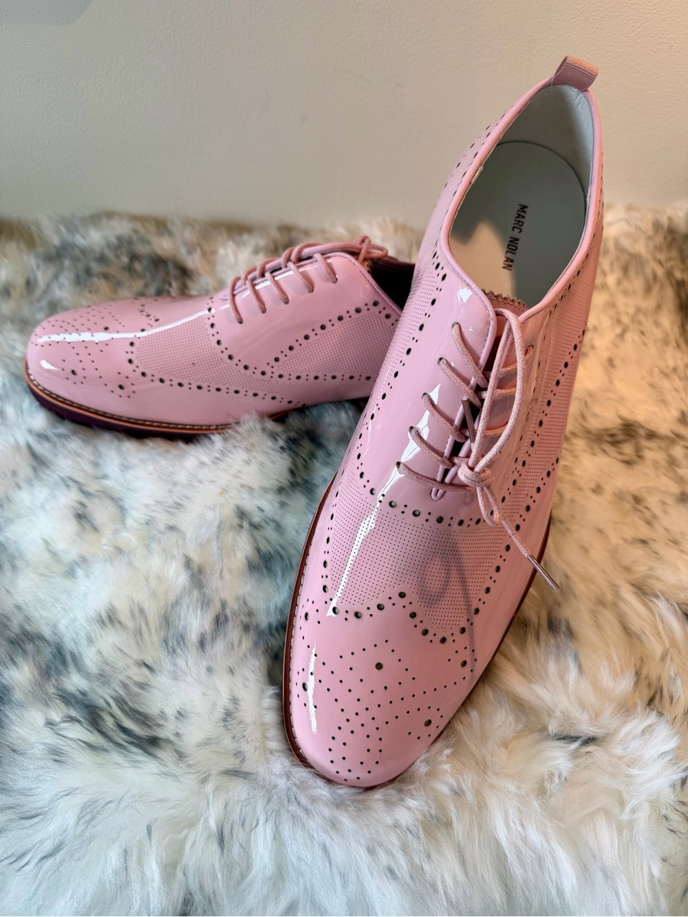 Patent Pink Brogue Derby Shoes for Men